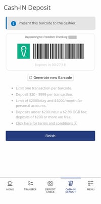 Cash in barcode