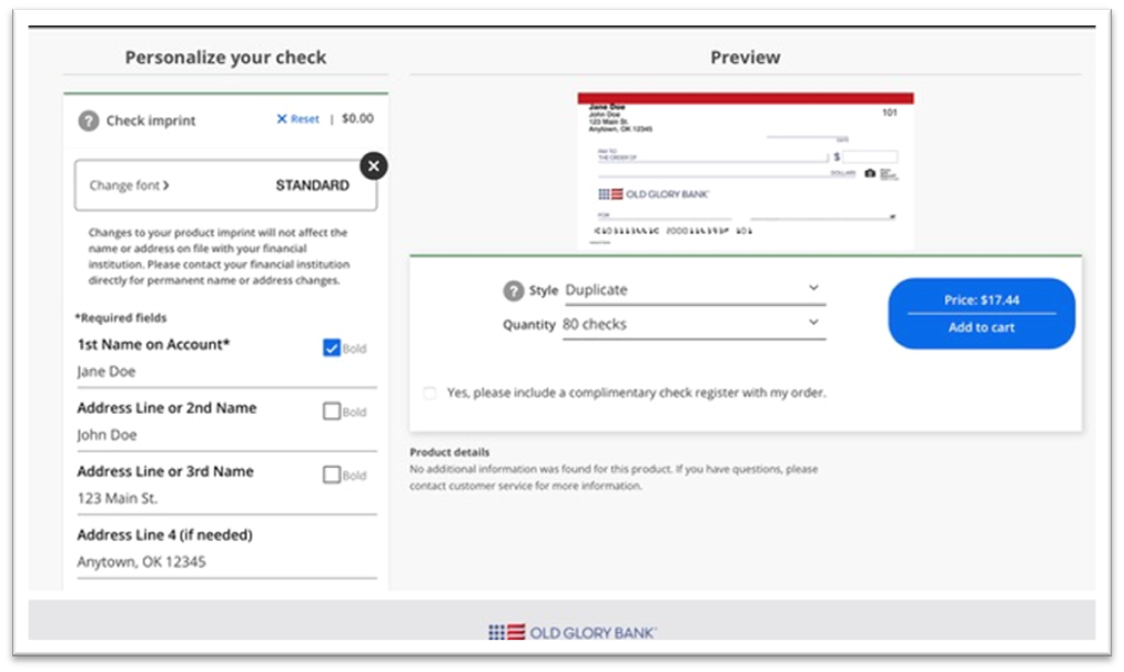 How can I order checks from Old Glory Bank?